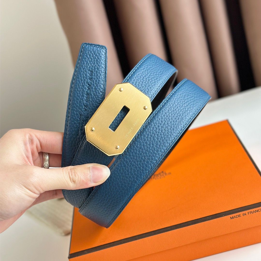 Hermes Neo Reversible Belt 32MM in Blue Clemence Leather - Image 6