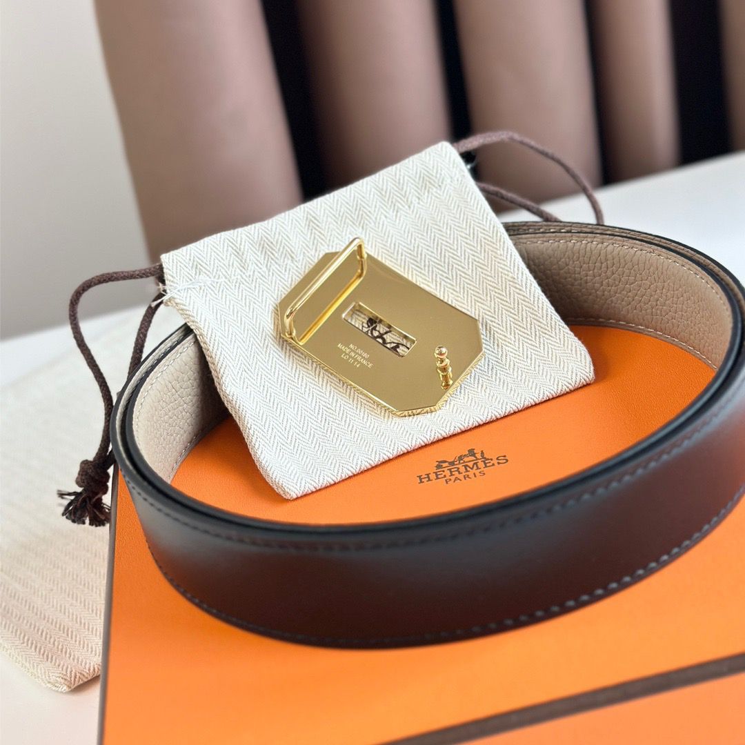 Hermes Neo Reversible Belt 32MM in Trench Clemence Leather - Image 5