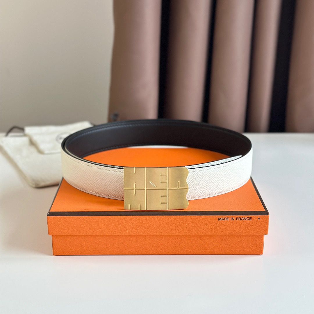 Hermes Typo Reversible Belt 32MM in White Epsom Calfskin - Image 3