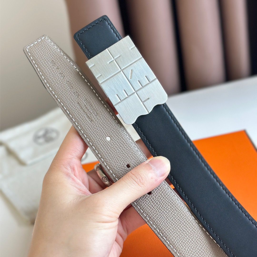 Hermes Typo Reversible Belt 32MM in Grey Epsom Calfskin - Image 6