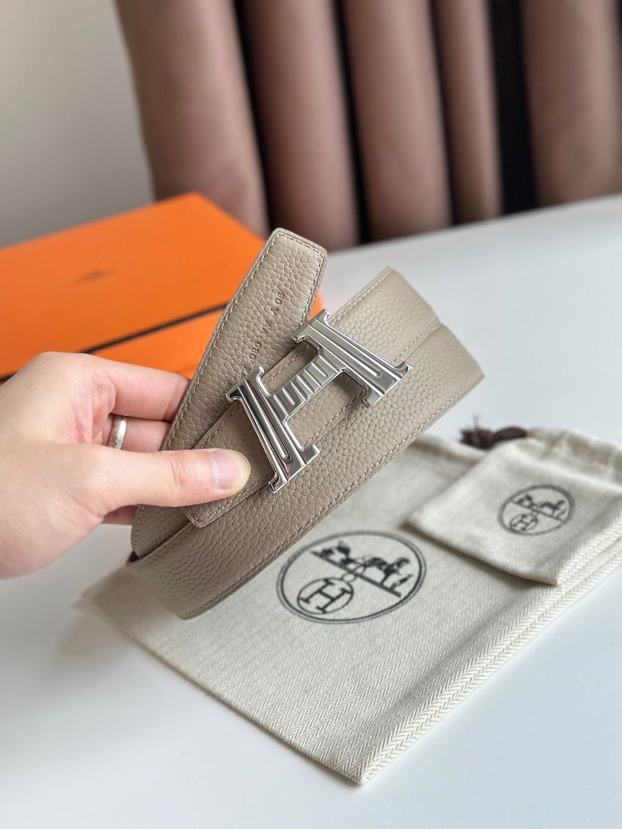 Hermes H Take Off Reversible Belt 32MM in Grey Clemence Leather - Image 5