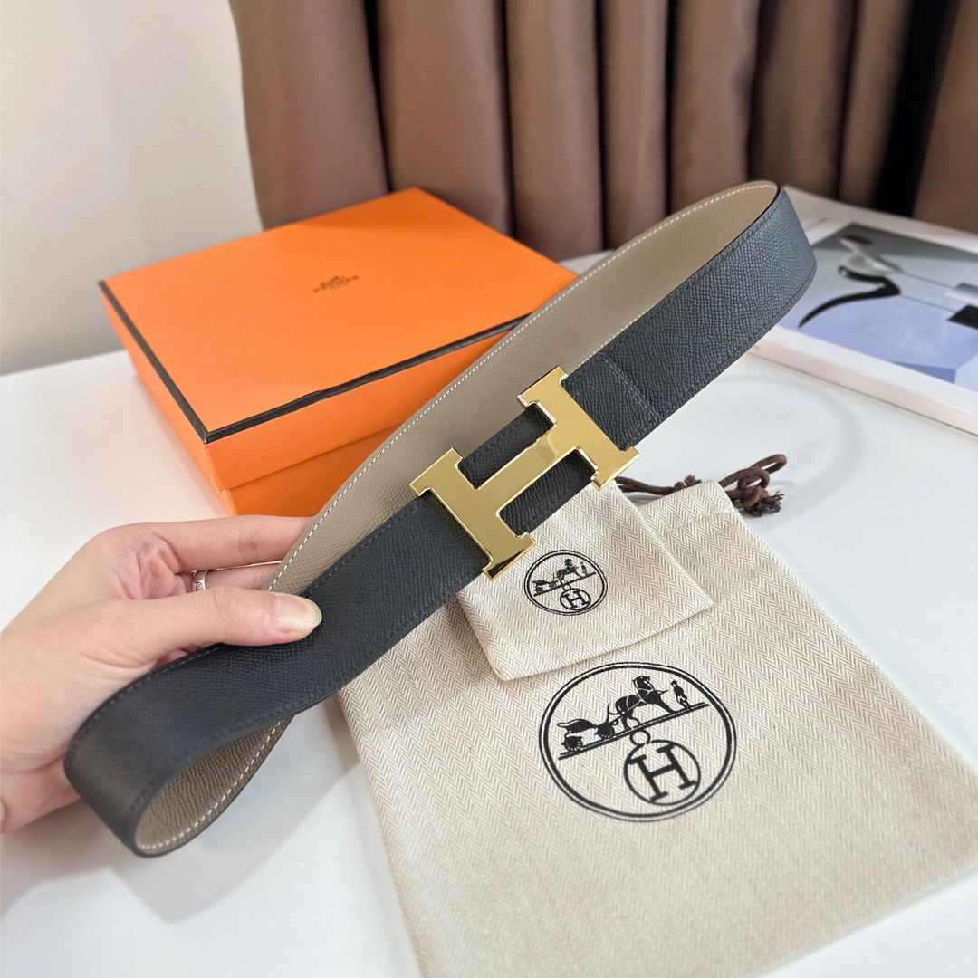 Hermes H Reversible Belt 38MM in Grey and Black Epsom Leather - Image 4