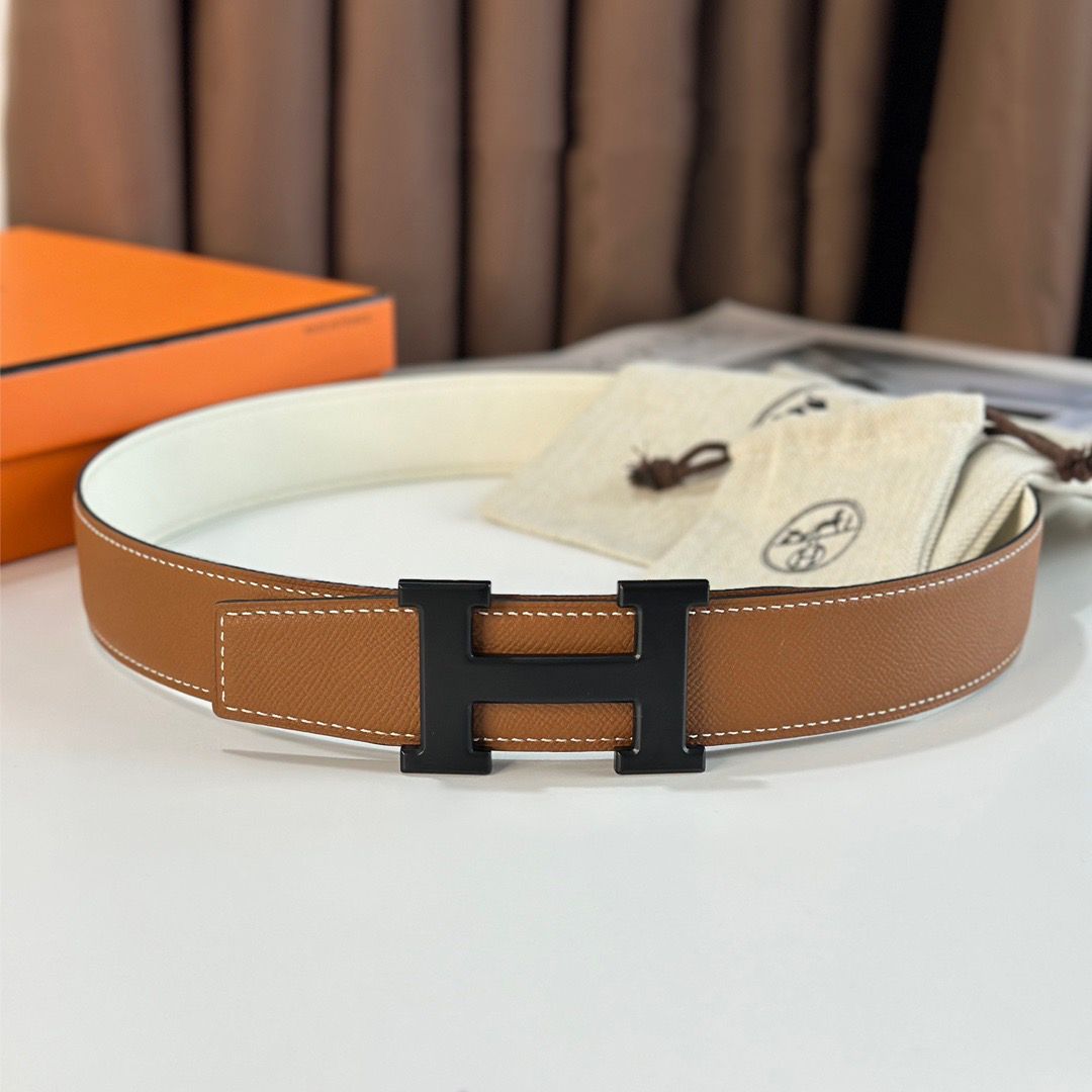 Hermes H Reversible 38MM Belt with matte Buckle in White and Gold Epsom Leather - Image 3