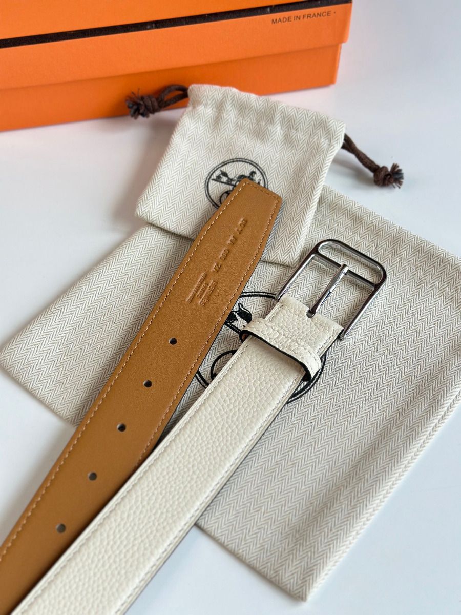 Hermes Romain 35MM Belt in Craie Clemence Leather - Image 7