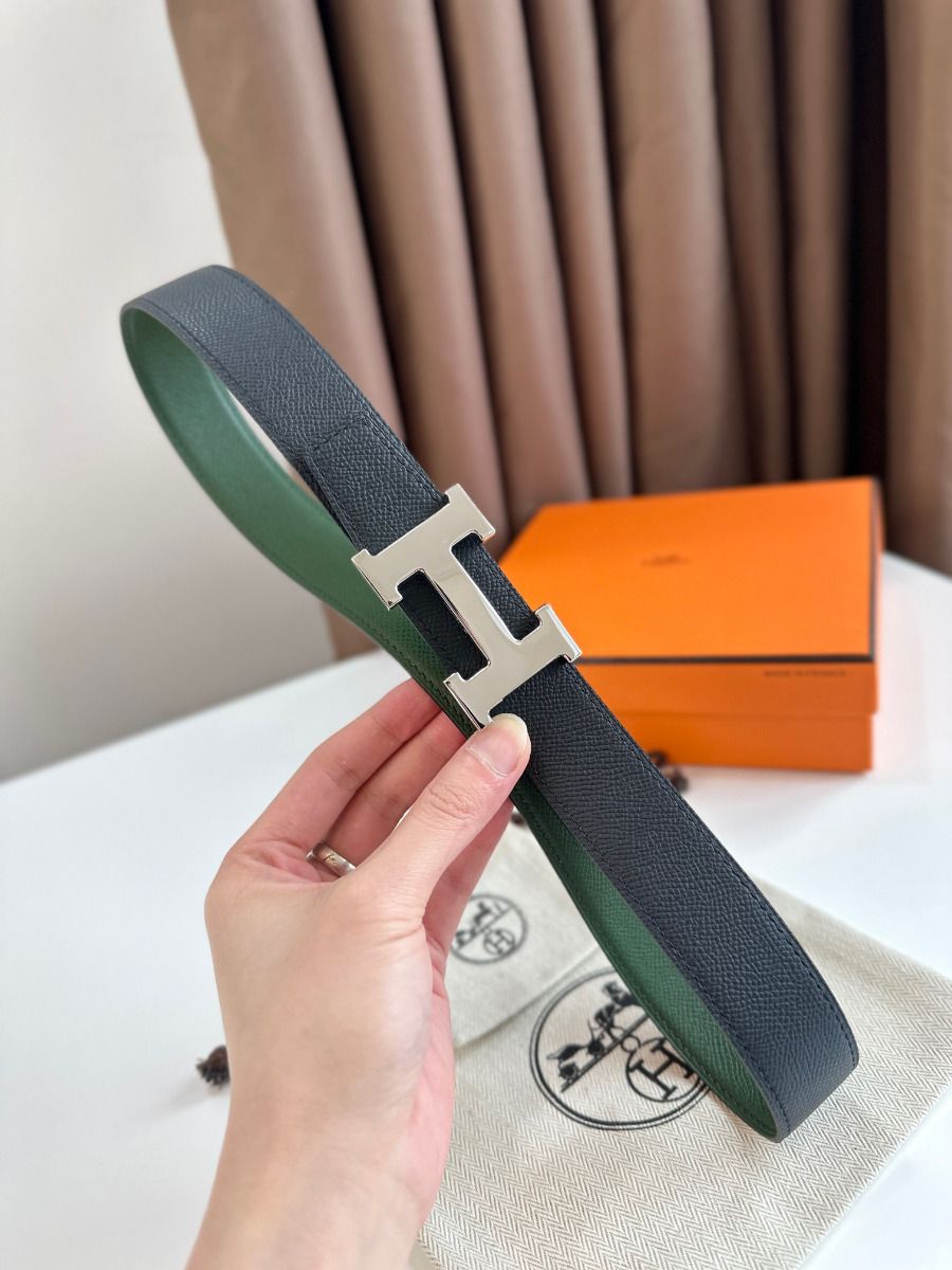 Hermes H Reversible Belt 32MM in Black and Green Epsom Leather - Image 5