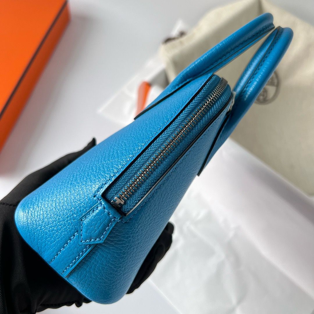 Hermes Bolide 1923 Mini Handmade Bag In Blue Frida Chevre Mysore Leather - Image 3