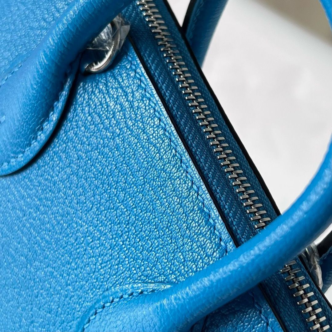 Hermes Bolide 1923 Mini Handmade Bag In Blue Frida Chevre Mysore Leather - Image 4
