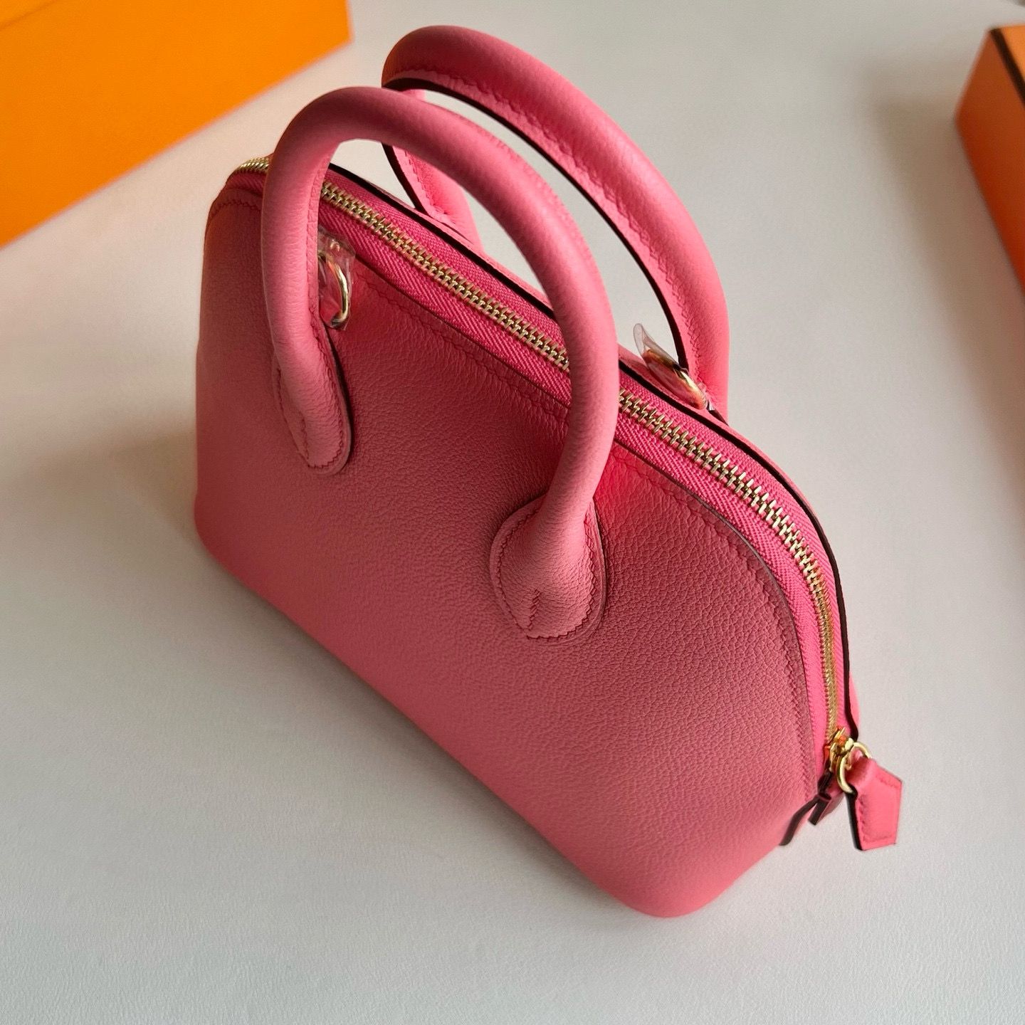 Hermes Bolide 1923 Mini Handmade Bag in Rose Azalee Chevre Mysore Goatskin - Image 4