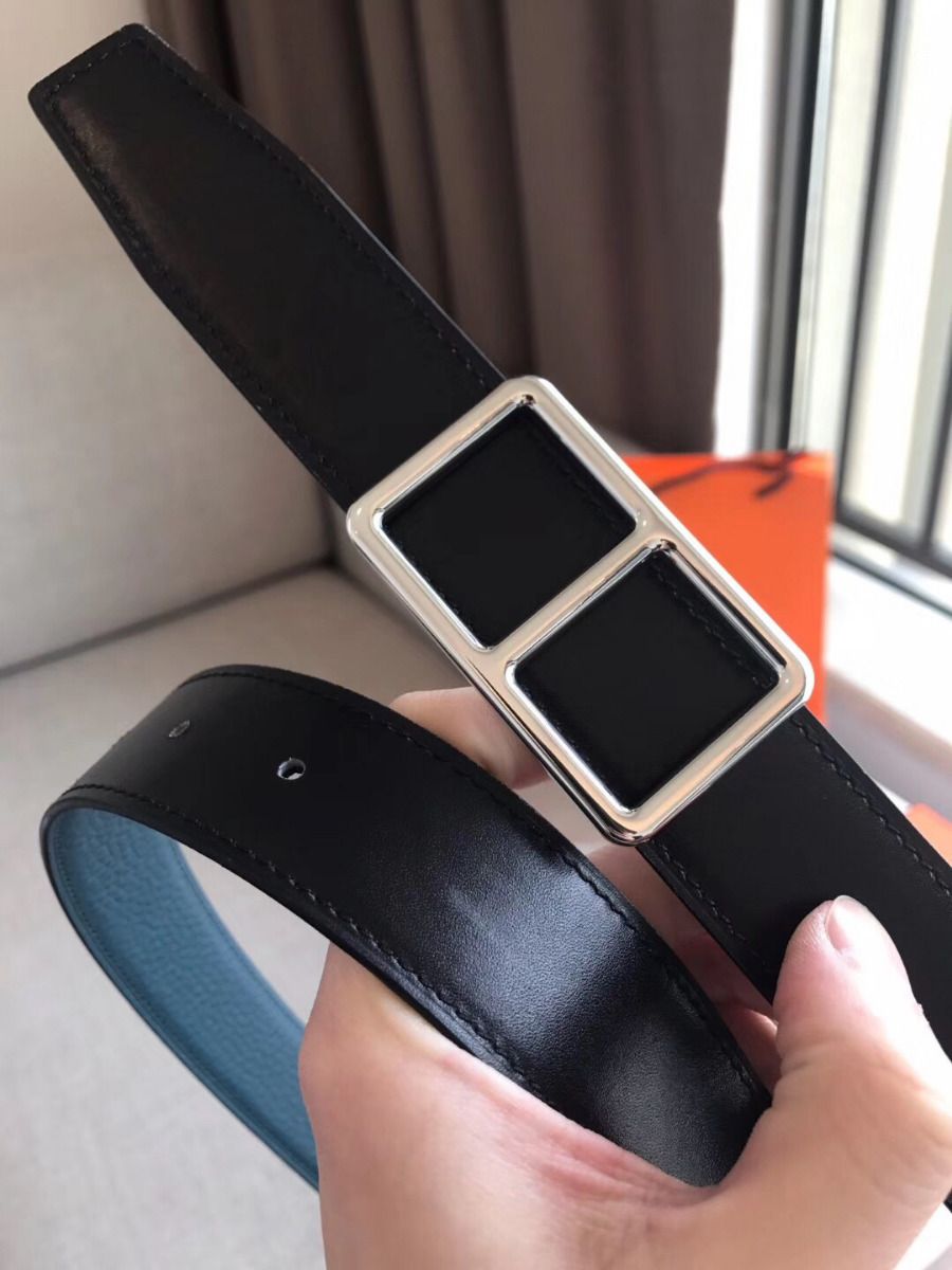 Hermes Officier Reversible 38mm Belt In Blue Clemence Leather - Image 7