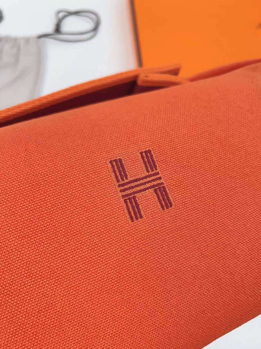 Hermes Bride-a-Brac Large Case in Orange Canvas - Image 5