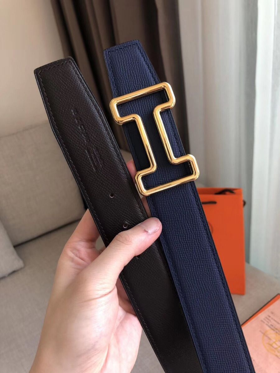 Hermes Tonight 38MM Reversible Belt In Navy/Black Epsom Leather - Image 3