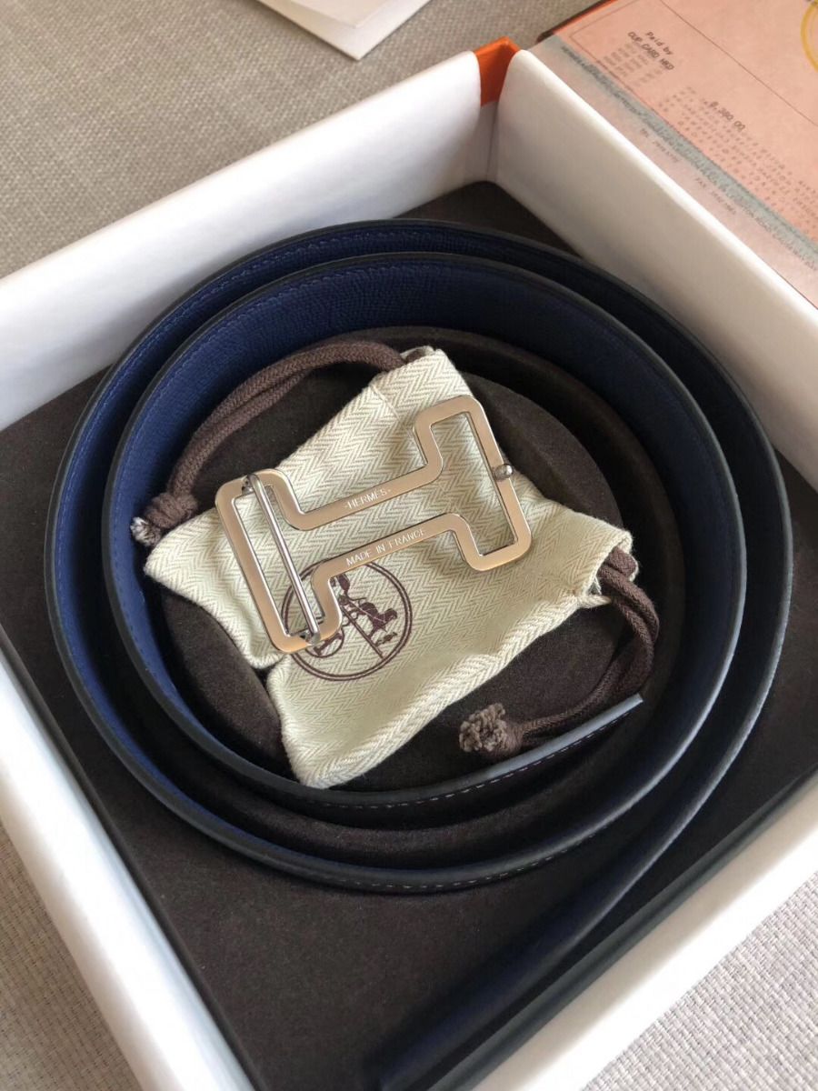 Hermes Tonight 38MM Reversible Belt In Navy/Black Epsom Leather - Image 5