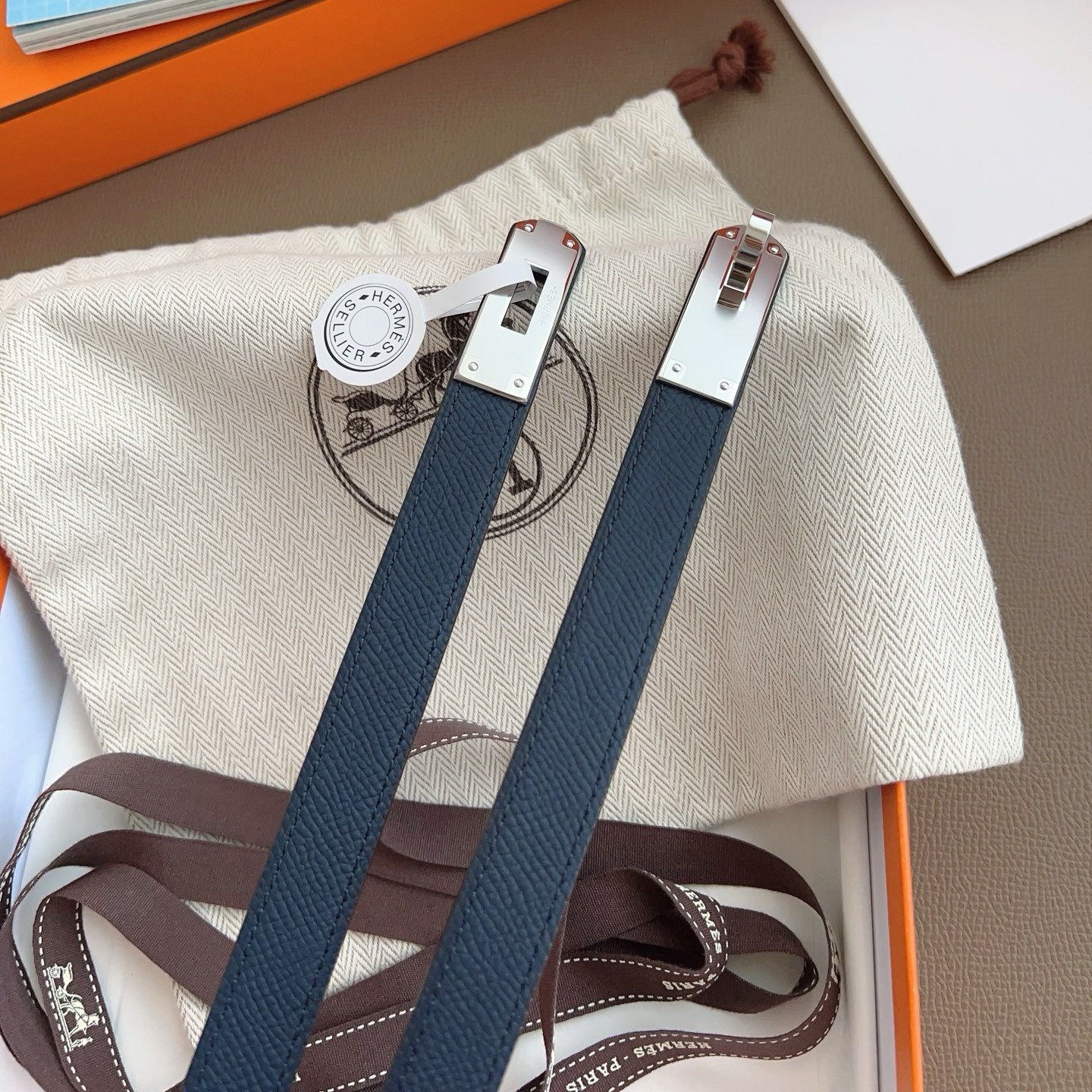 Hermes Kelly 18 Belt in Blue Nuit Epsom Leather - Image 7