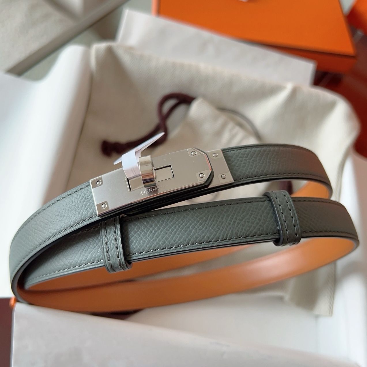 Hermes Kelly 18 Belt in Vert Amanda Epsom Leather