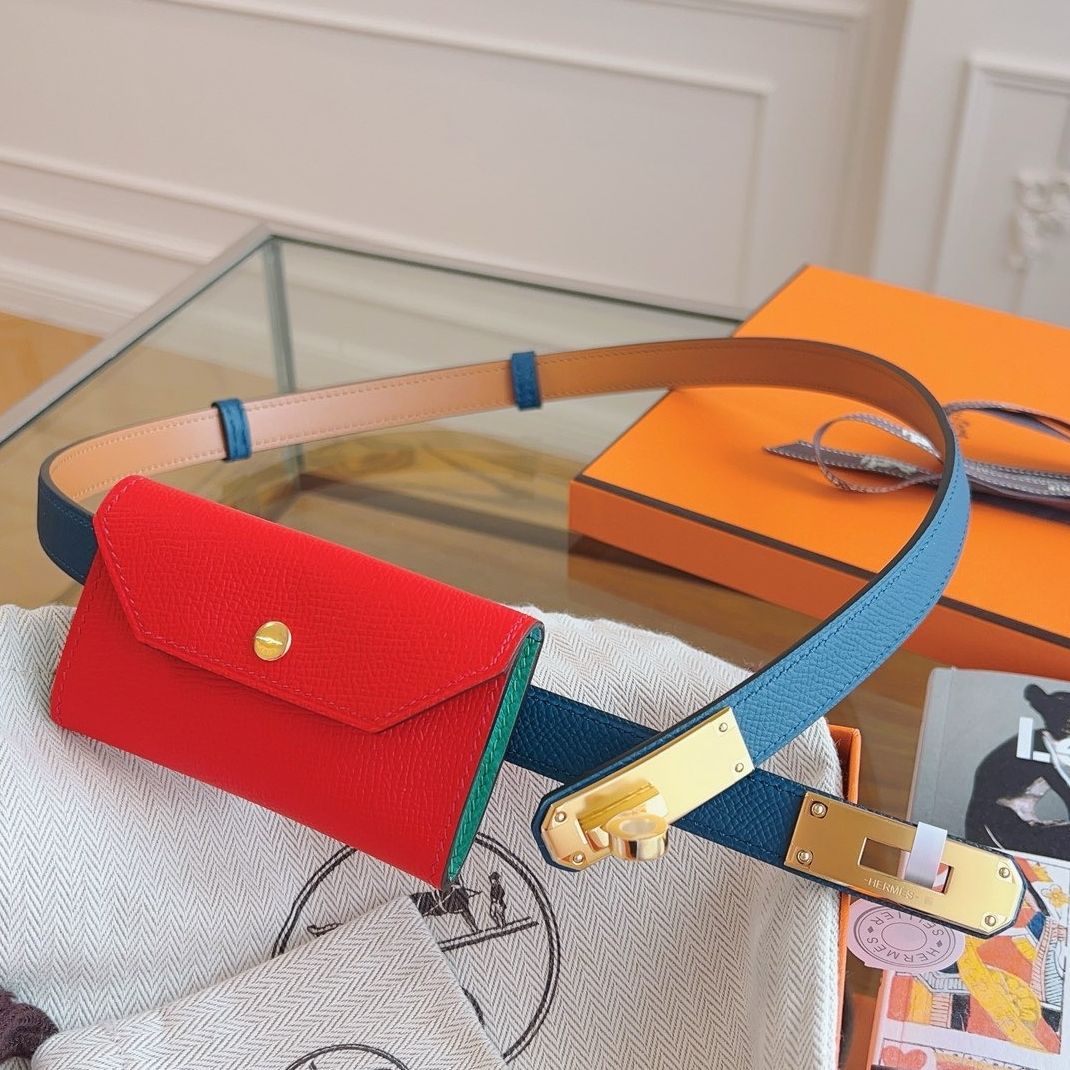 Hermes Kelly Pocket 18 Belt in Cobalt and Red Epsom Calfkin