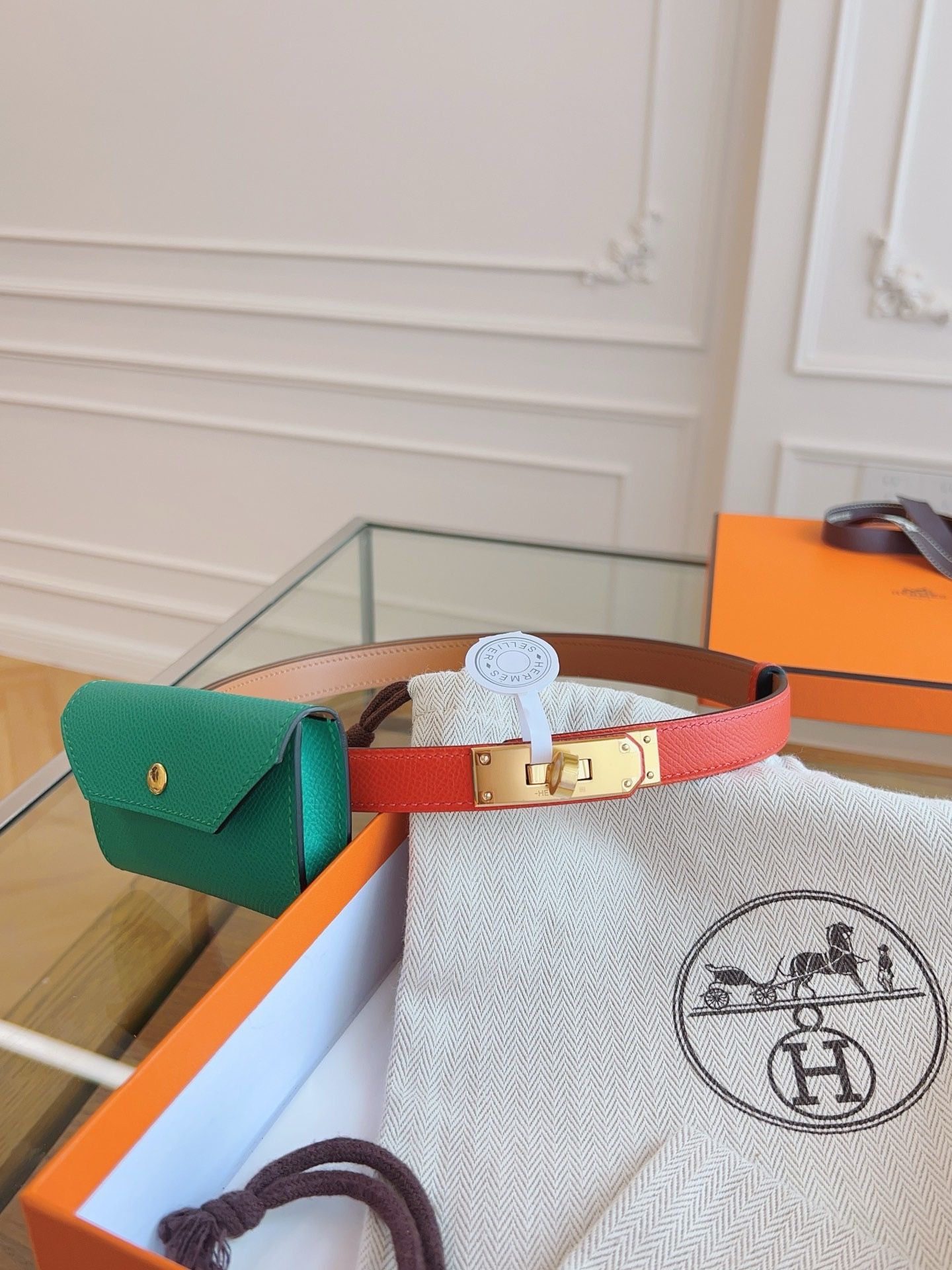 Hermes Kelly Pocket 18 Belt in Piment and Blue Paon Epsom Calfskin - Image 3