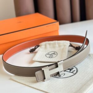 Hermes Mini Constance 24mm Belt in Taupe Epsom Leather and Tan Swift Leather