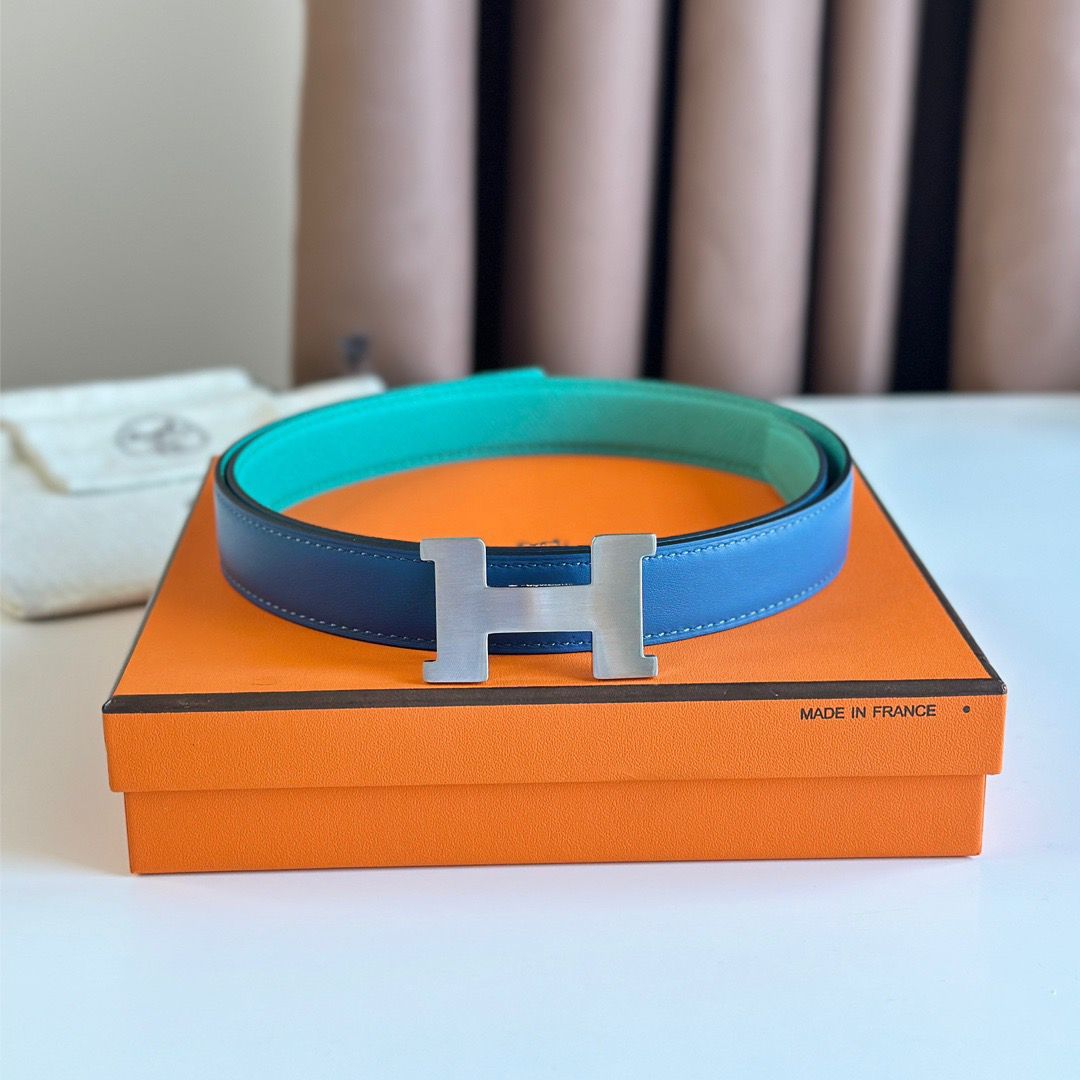 Hermes Mini Constance 24mm Belt in Green Epsom Leather and Blue Swift Leather - Image 3