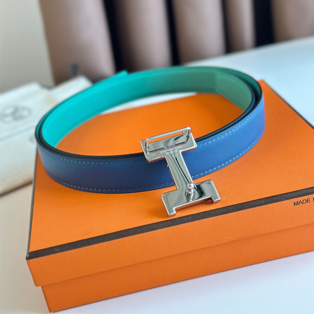 Hermes Mini Constance 24mm Belt in Green Epsom Leather and Blue Swift Leather - Image 7