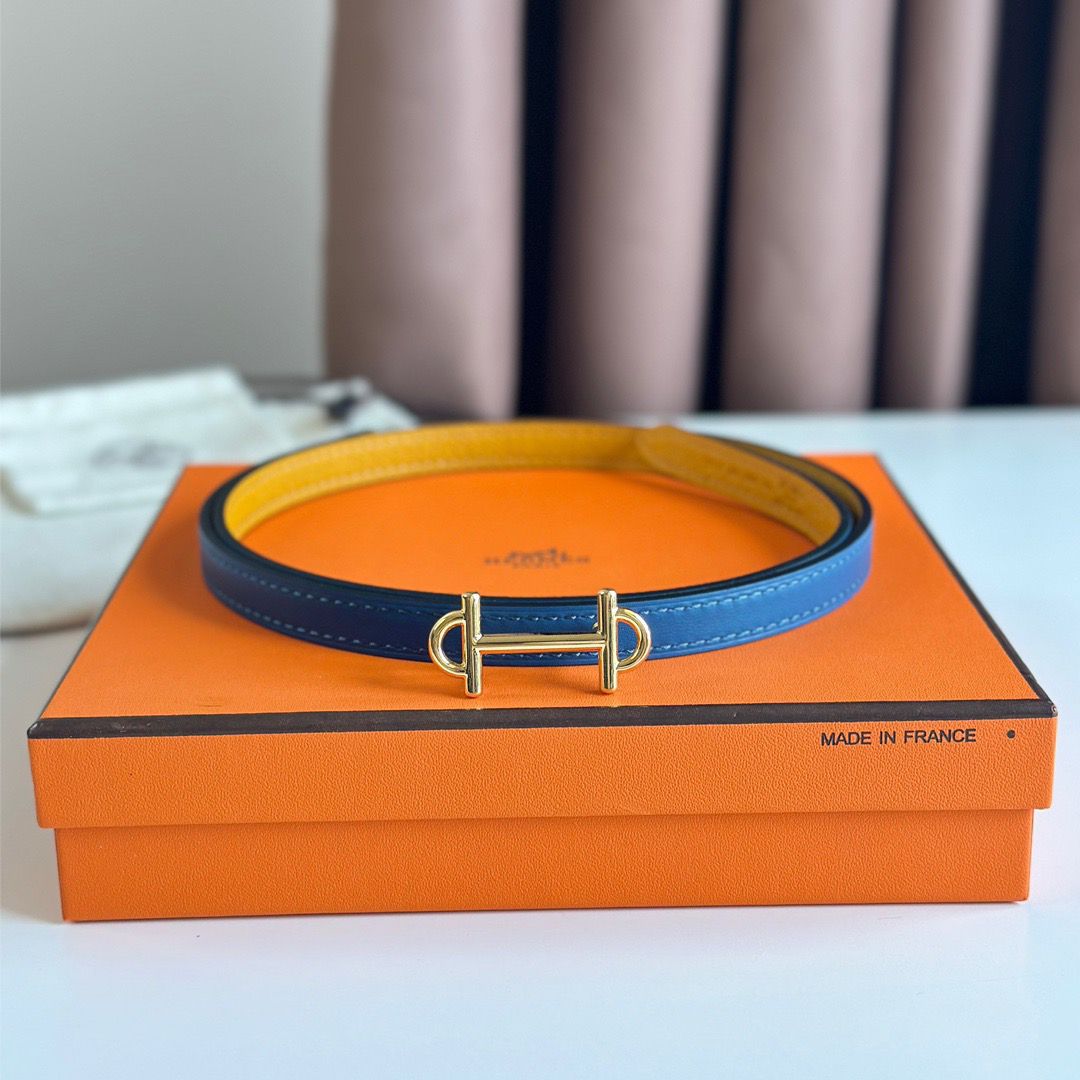 Hermes Gamma 13mm Belt in Yellow Epsom Leather and Blue Swift Leather - Image 3