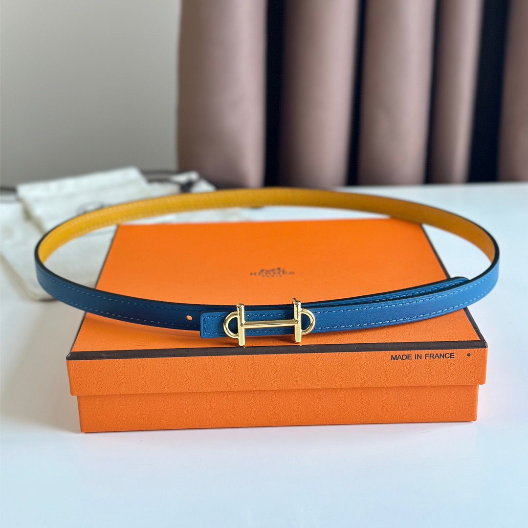 Hermes Gamma 13mm Belt in Yellow Epsom Leather and Blue Swift Leather - Image 4