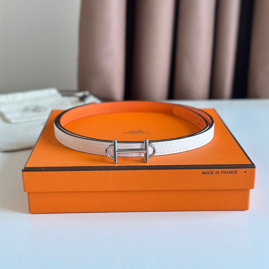 Hermes Gamma 13mm Belt in Orange Epsom Leather and White Swift Leather - Image 3