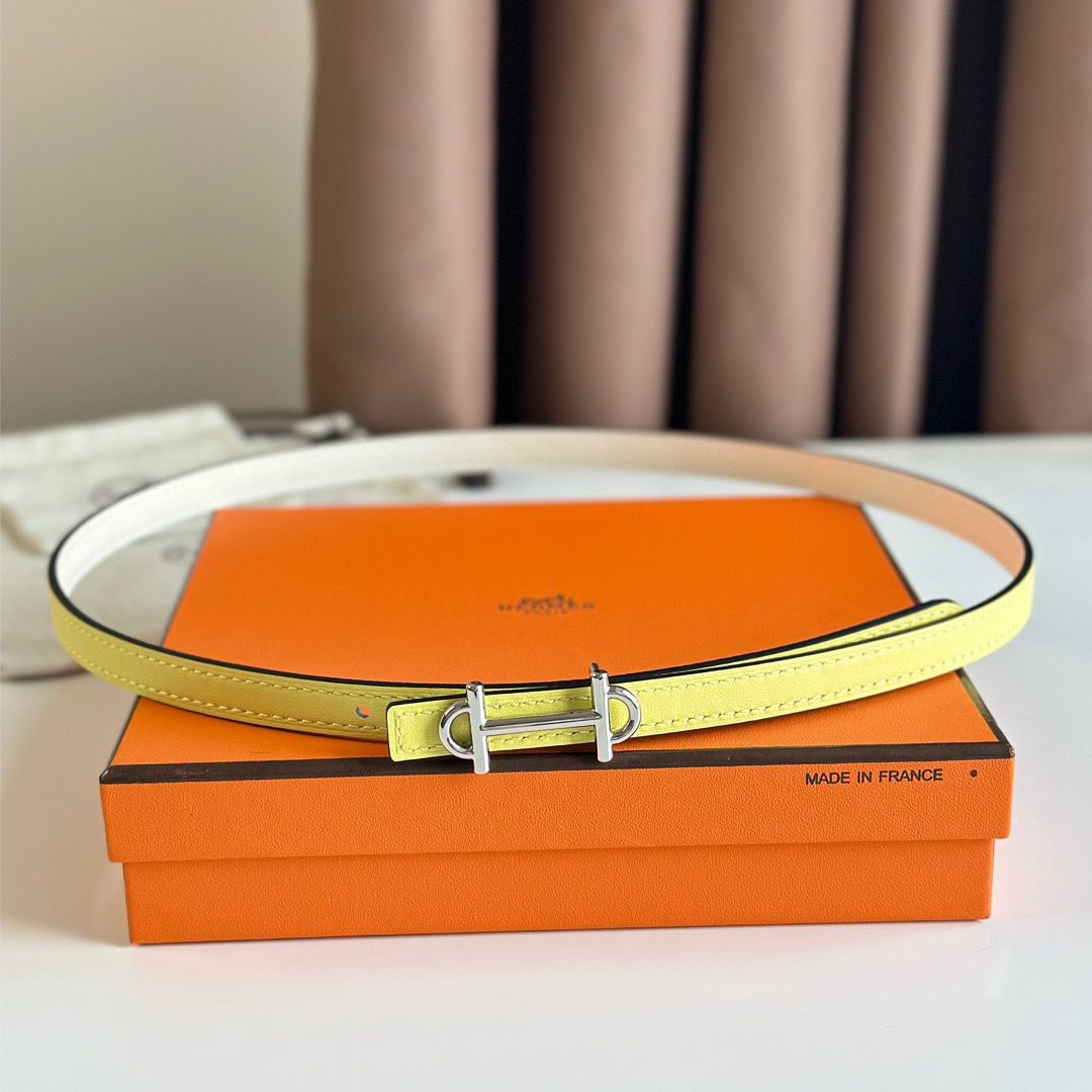 Hermes Gamma 13mm Belt in White Epsom Leather and Yellow Swift Leather - Image 4