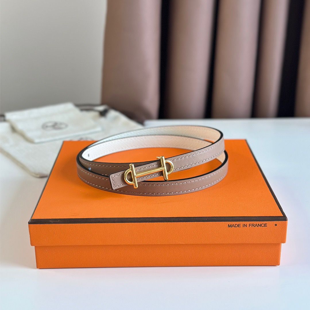 Hermes Gamma 13mm Belt in White Epsom Leather and Taupe Swift Leather - Image 5