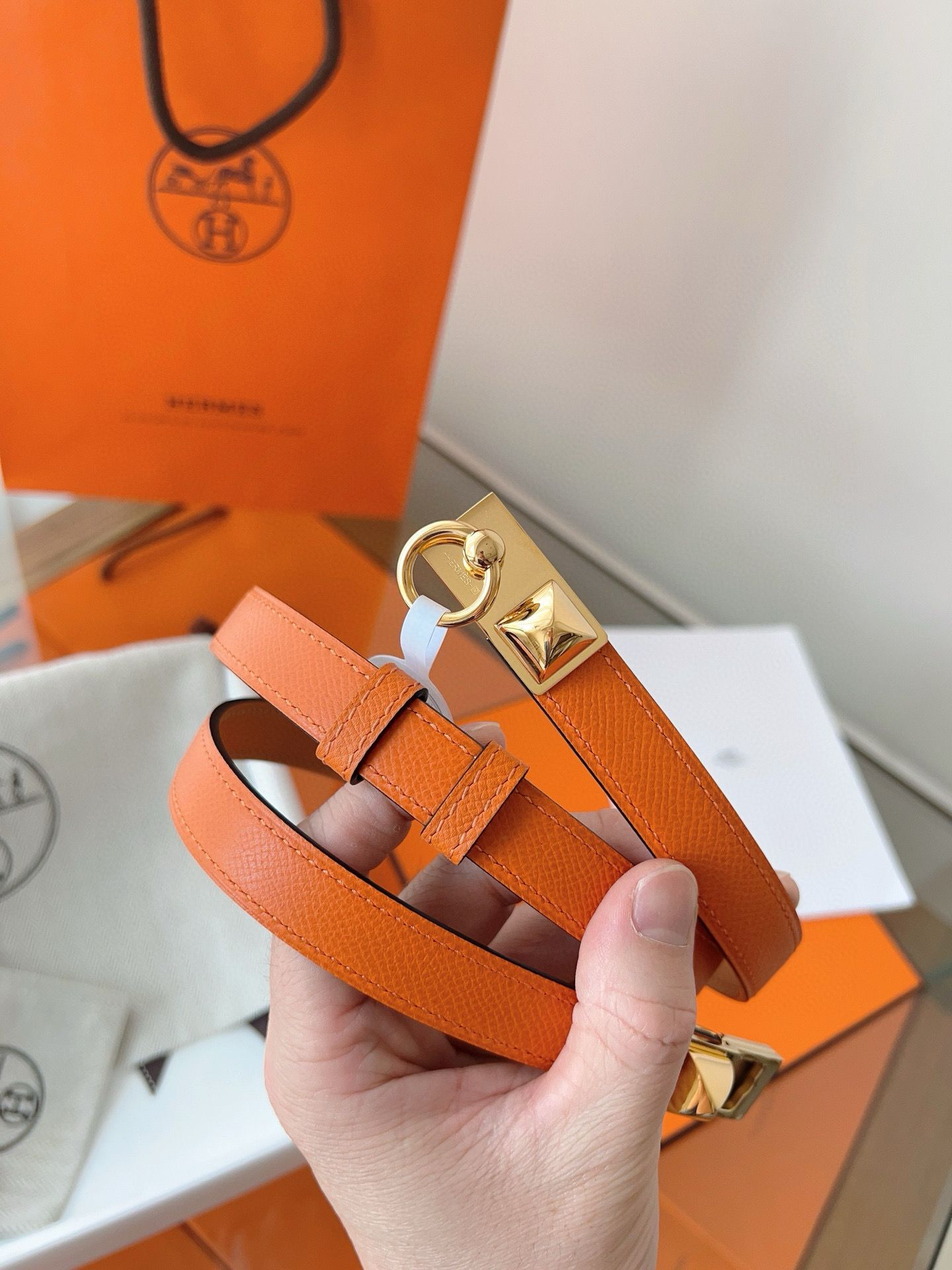 Hermes Rivale 18 Belt in Orange Epsom Calfskin - Image 9