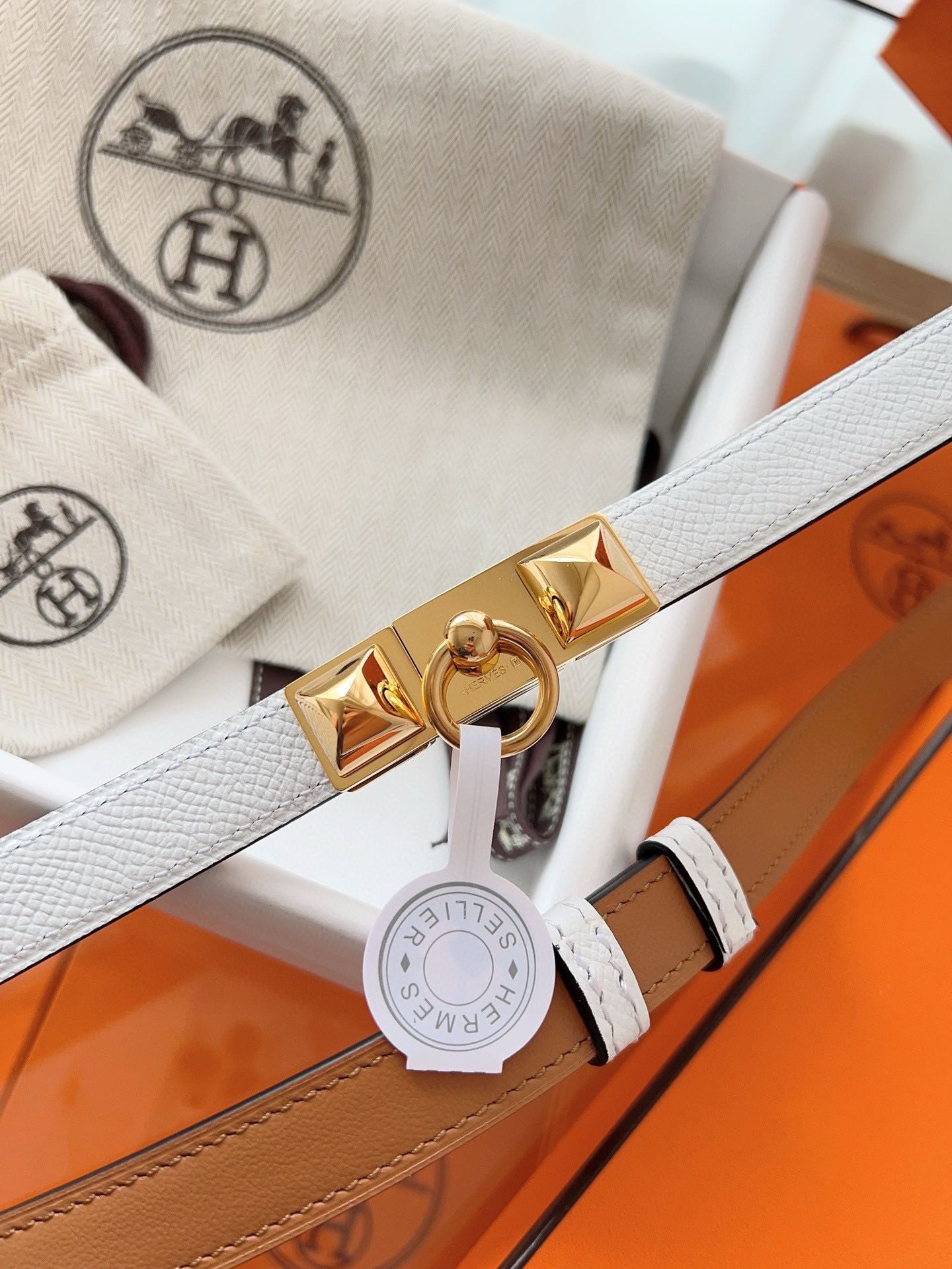 Hermes Rivale 18 Belt in White Epsom Calfskin - Image 5