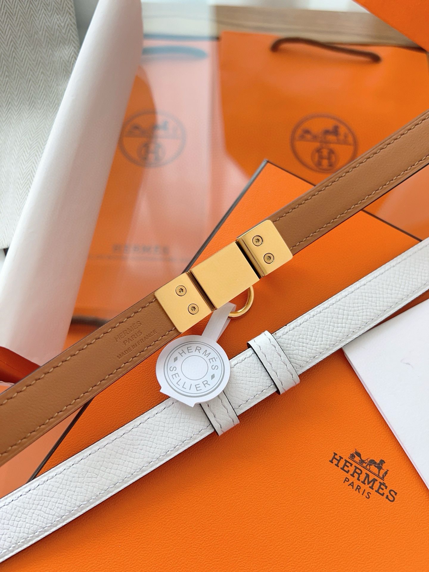 Hermes Rivale 18 Belt in White Epsom Calfskin - Image 7
