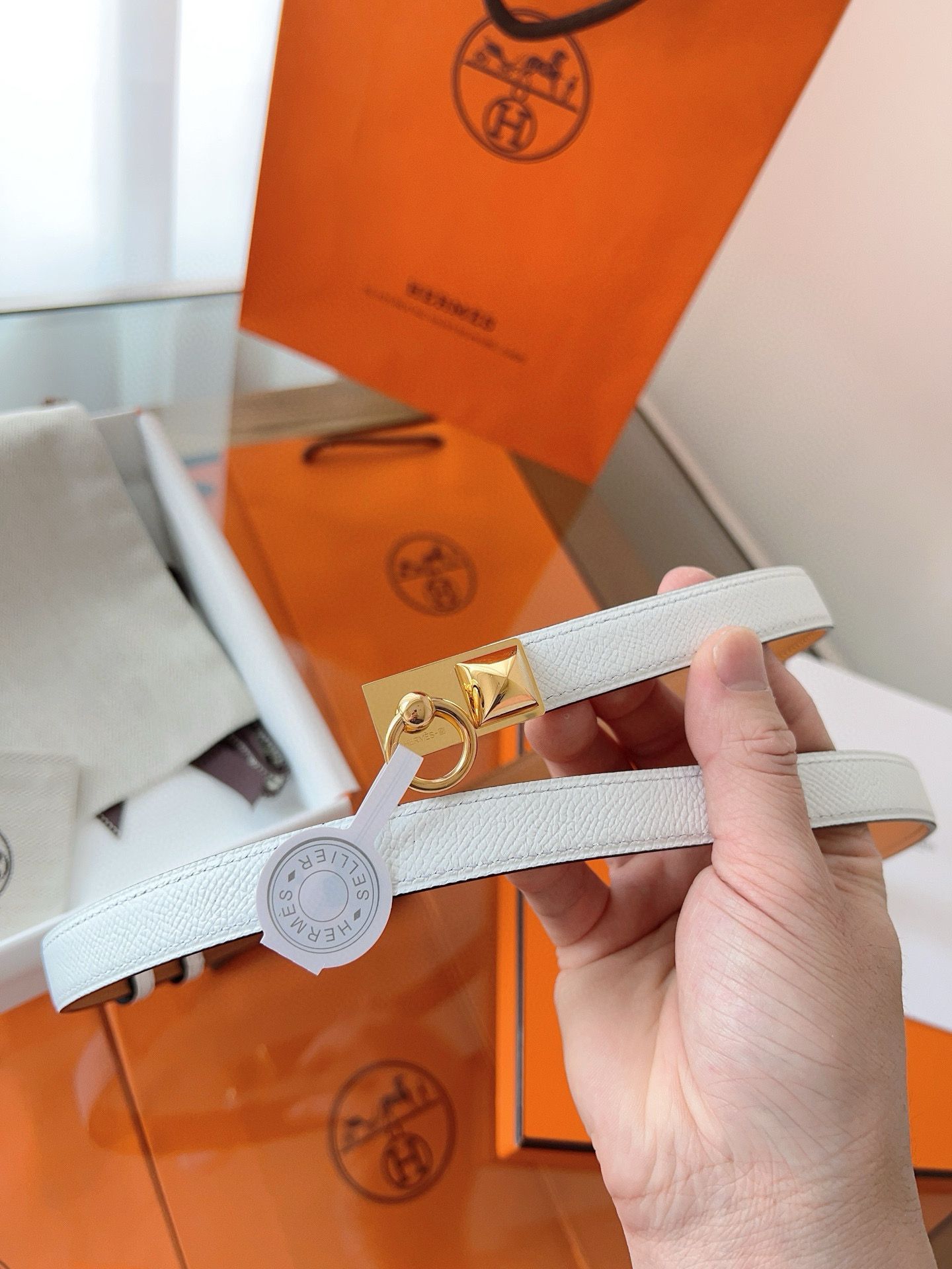 Hermes Rivale 18 Belt in White Epsom Calfskin - Image 9