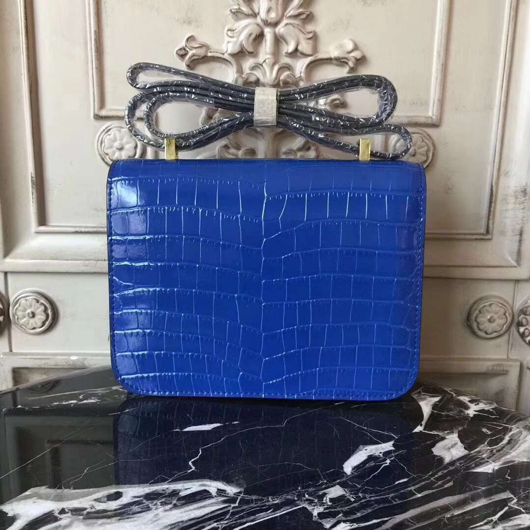 Hermes Blue Constance MM 24cm Crocodile Bag - Image 3