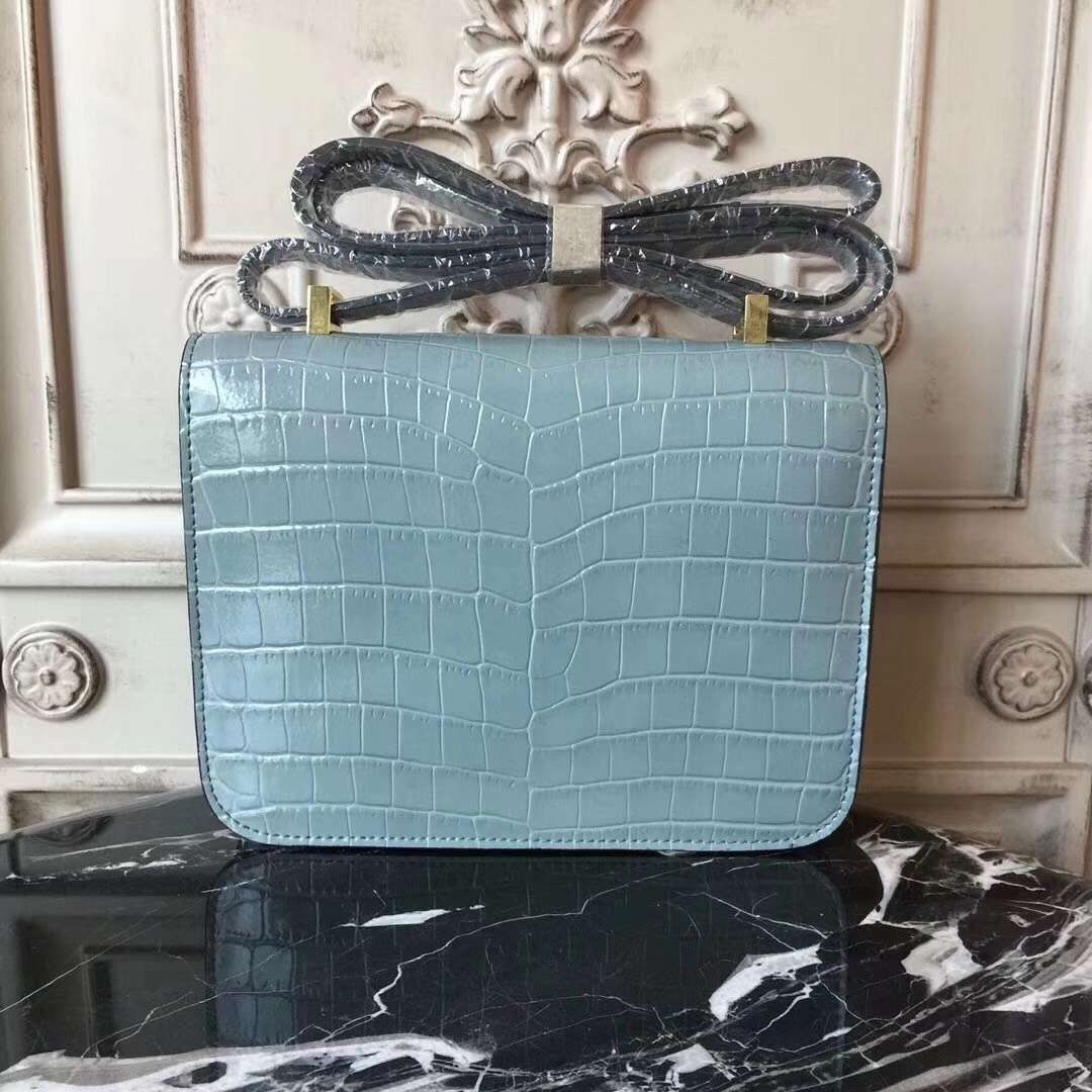 Hermes Blue Lin Constance MM 24cm Crocodile Bag - Image 3