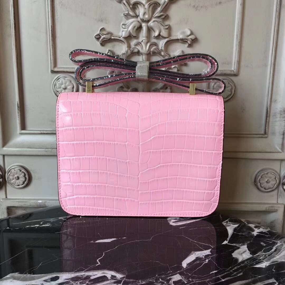Hermes Pink Constance MM 24cm Crocodile Bag - Image 3