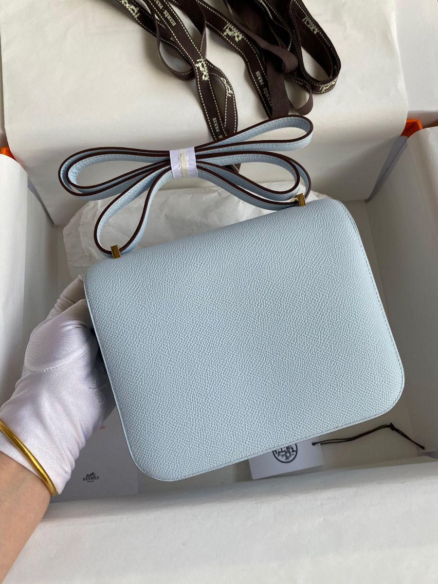 Hermes Constance 18 Handmade Bag In Blue Brume Epsom Calfskin - Image 3