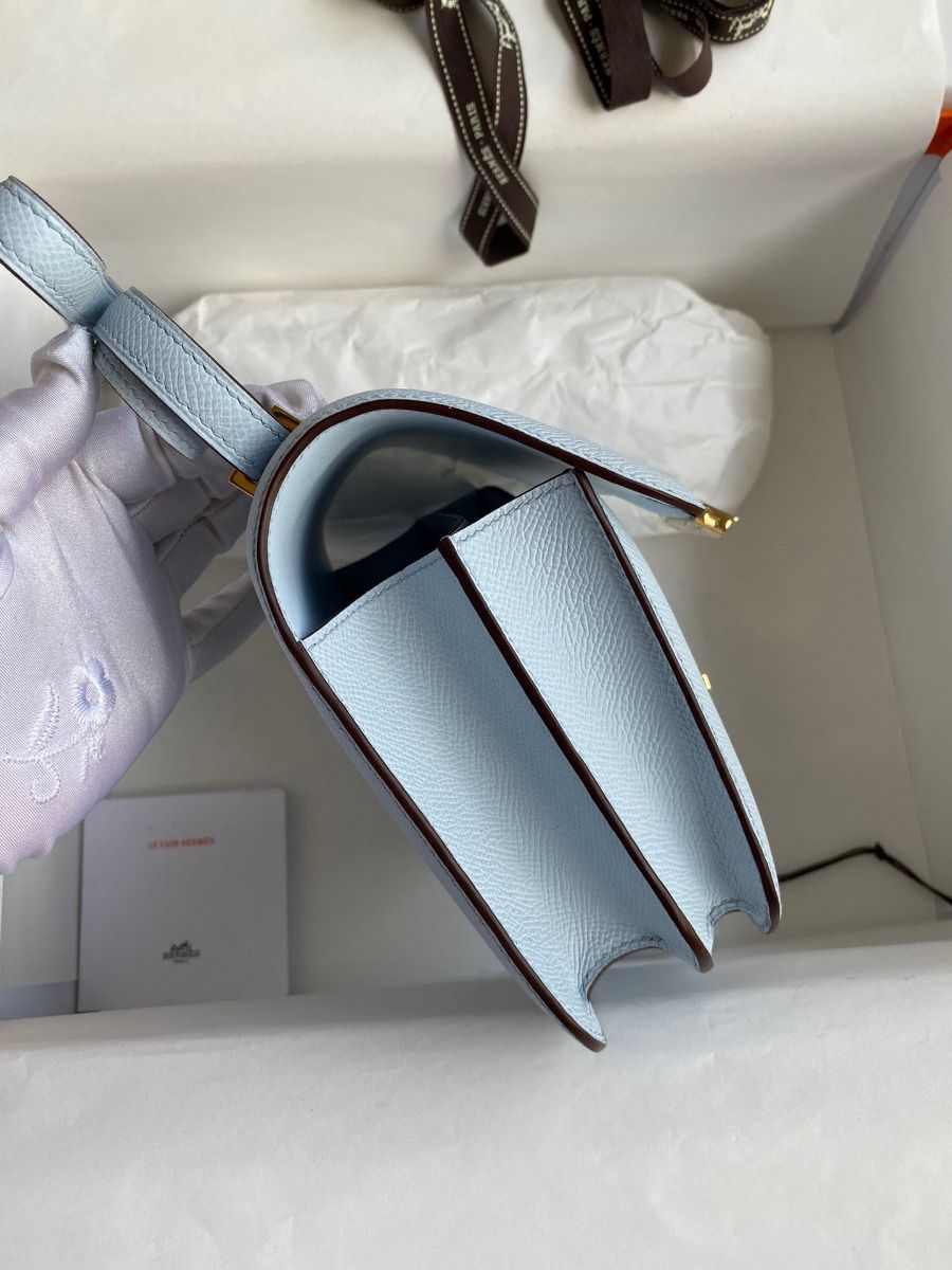 Hermes Constance 18 Handmade Bag In Blue Brume Epsom Calfskin - Image 4