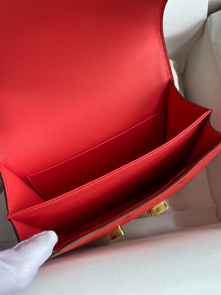 Hermes Constance 18 Handmade Bag In Red Ostrich Leather - Image 9