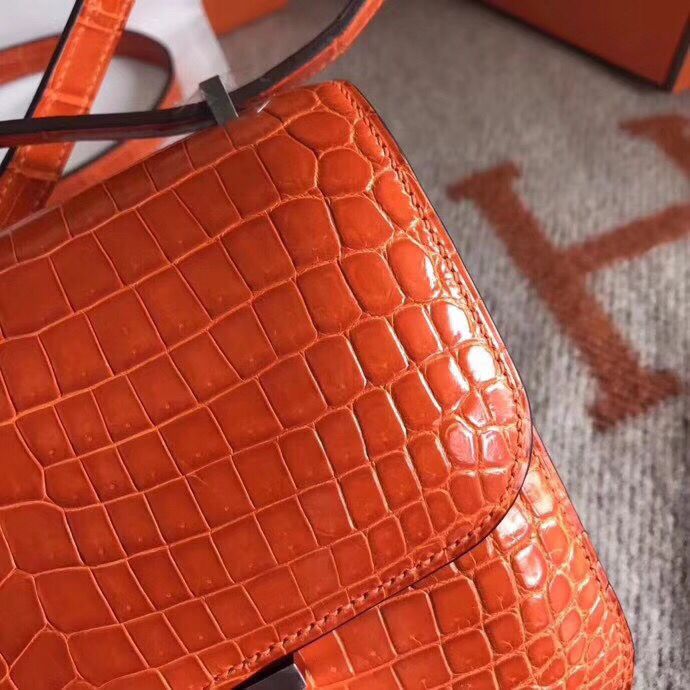 Hermes Constance 24 Handmade Bag In Orange Niloticus Crocodile - Image 6