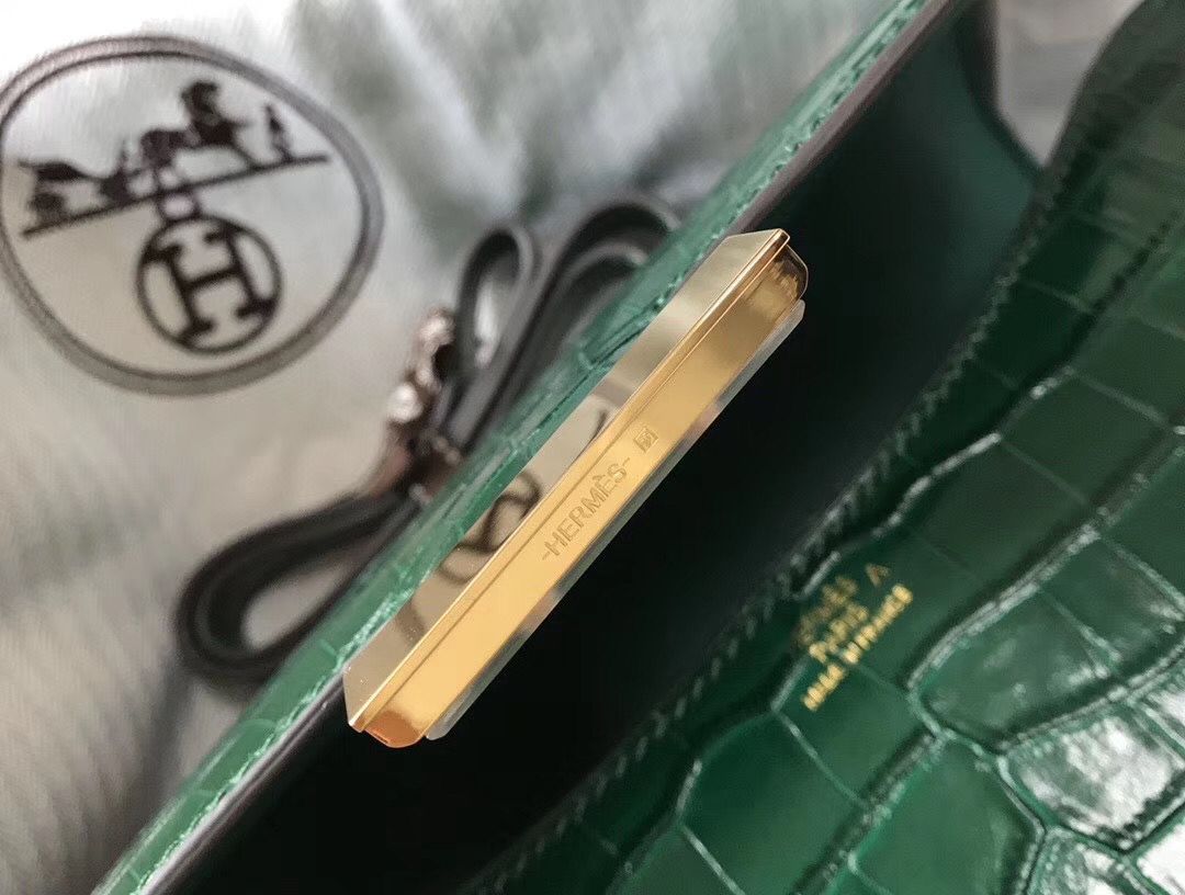Hermes Constance 24cm Bag In Green Embossed Crocodile - Image 7