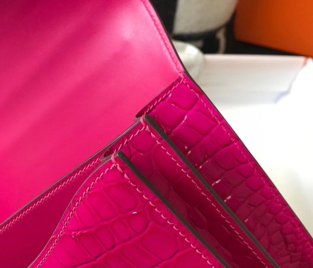 Hermes Constance 24cm Bag In Rose Red Embossed Crocodile - Image 8