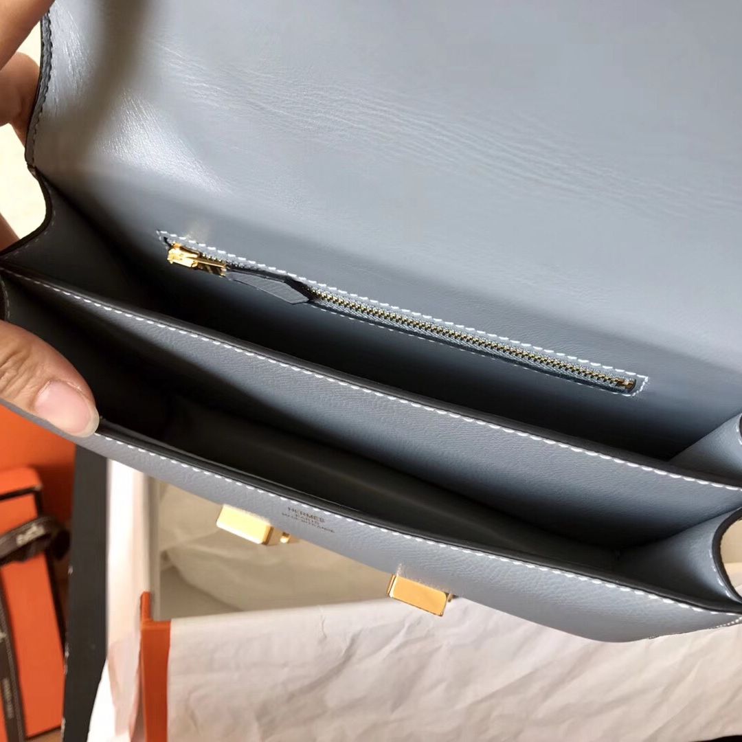 Hermes Constance 24 Handmade Bag In Blue Lin Epsom Leather - Image 9