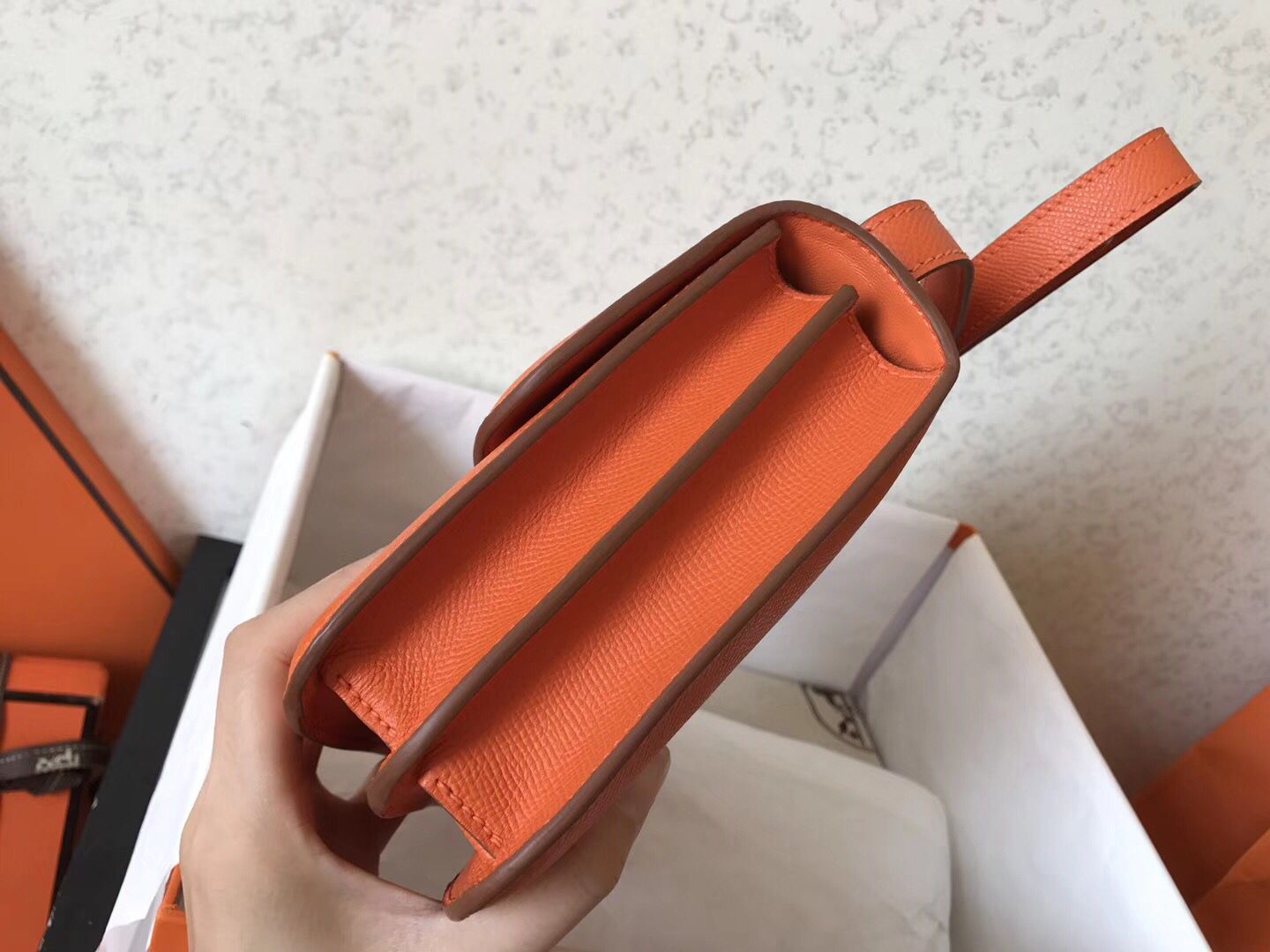 Hermes Constance 24 Handmade Bag In Orange Epsom Leather - Image 6
