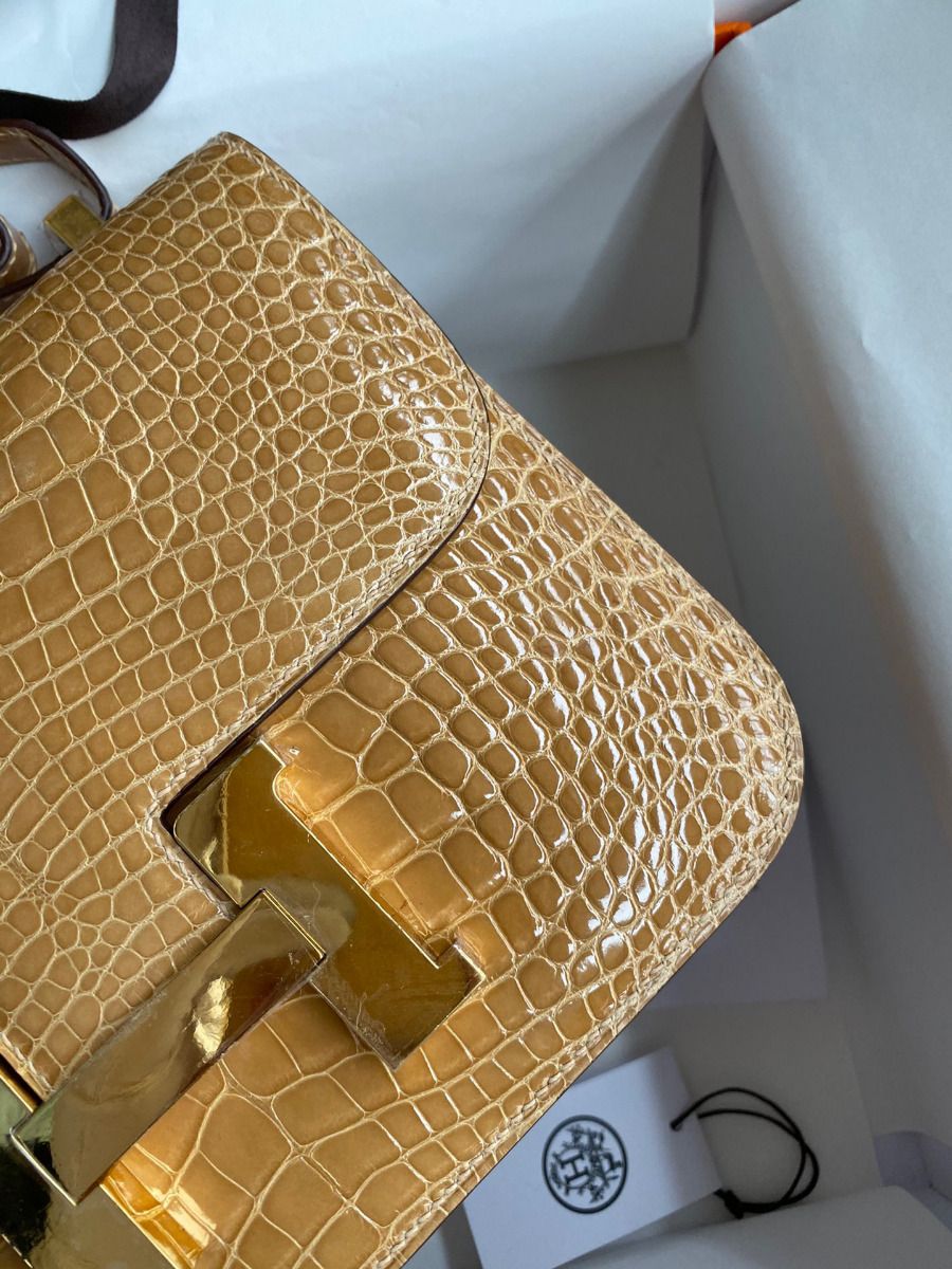 Hermes Constance 24 Handmade Bag In Beige Shiny Alligator Leather - Image 5