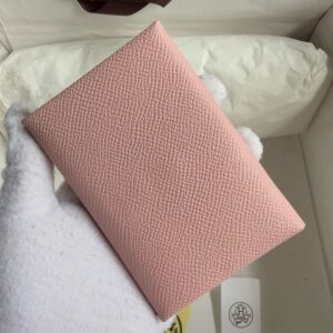 Hermes Calvi Duo Card Holder in Rose Sakura Epsom Calfskin