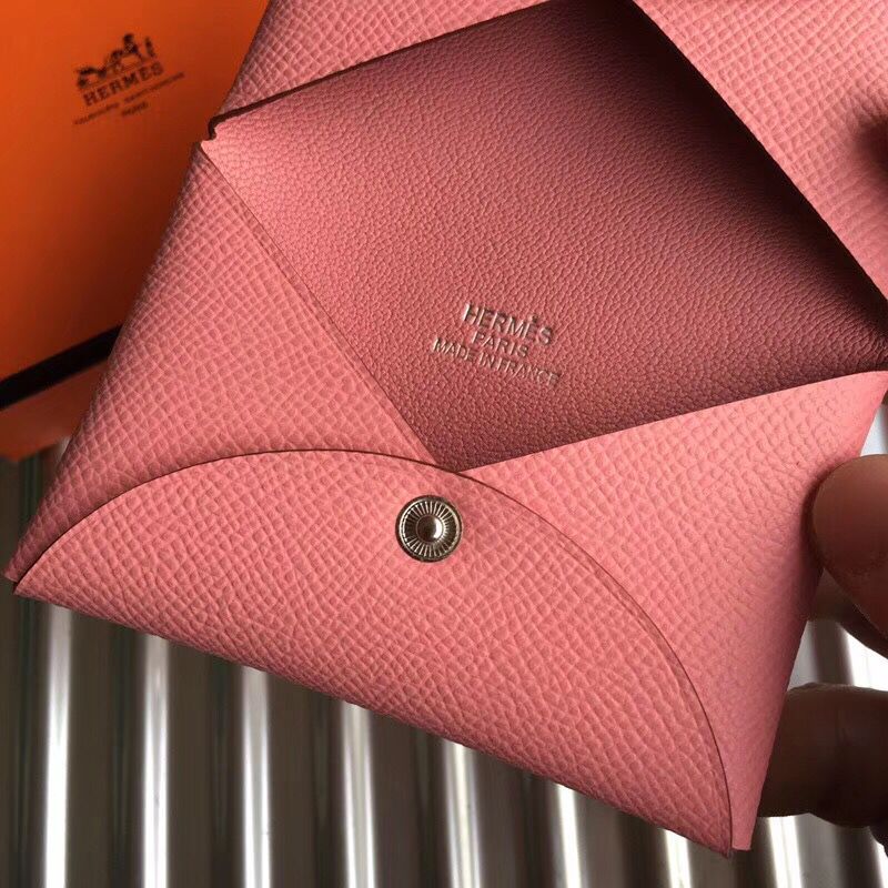 Hermes Calvi Card Holder In Pink Epsom Leather - Image 6