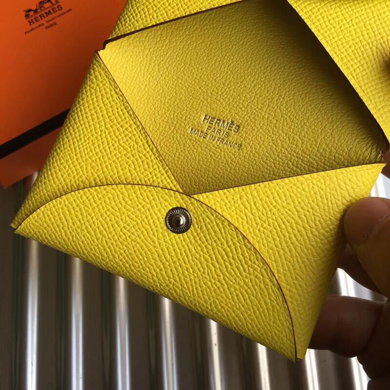 Hermes Calvi Card Holder In Yellow Epsom Leather - Image 6