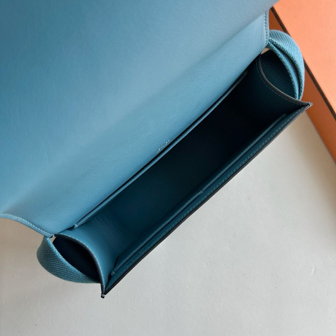 Hermes Geta Handmade Bag in Blue Jean Chevre Mysore Leather - Image 7