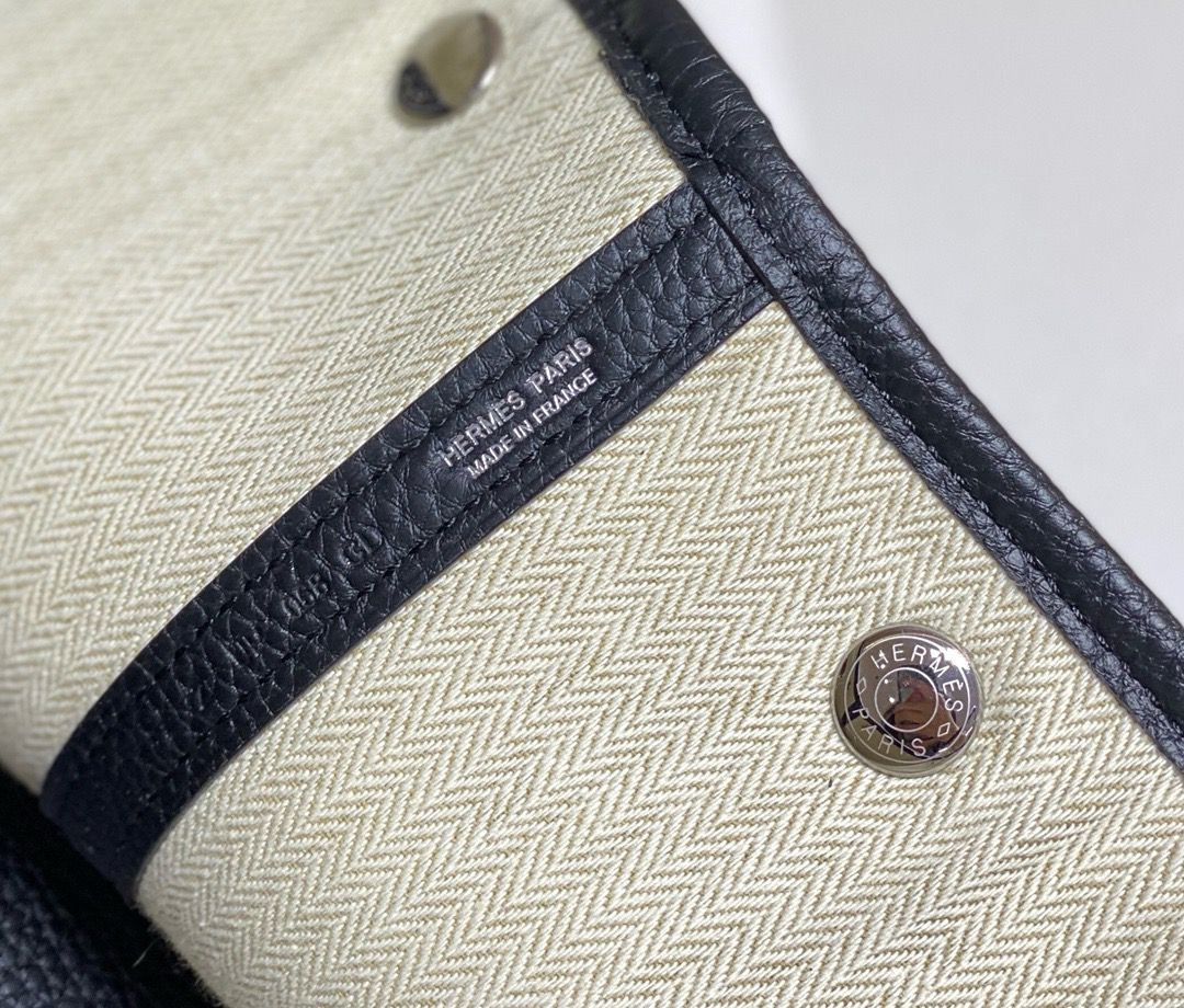 Hermes Garden Party 30cm Bag in Toile and Black Leather - Image 8