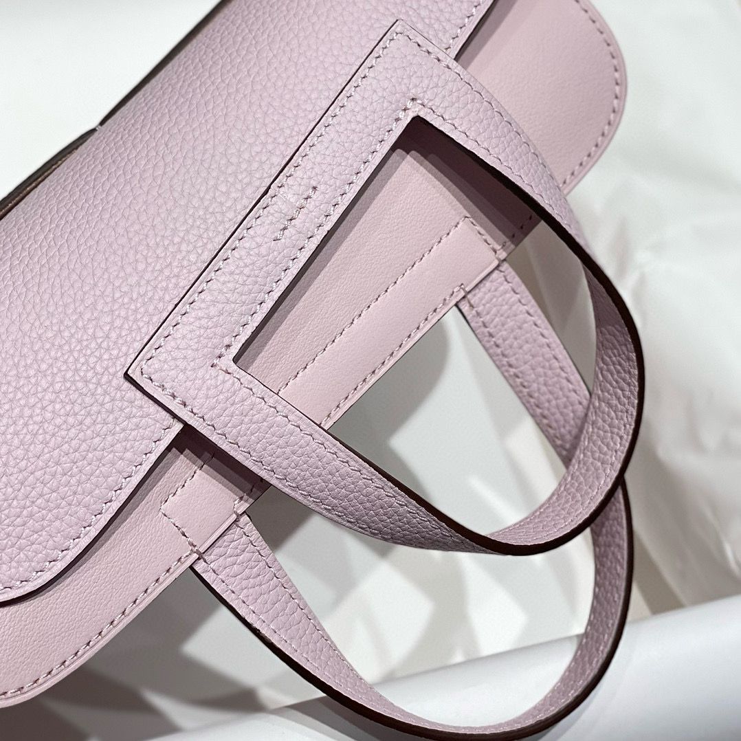 Hermes Halzan 25 Bag in Mauve Pale Clemence Leather - Image 6